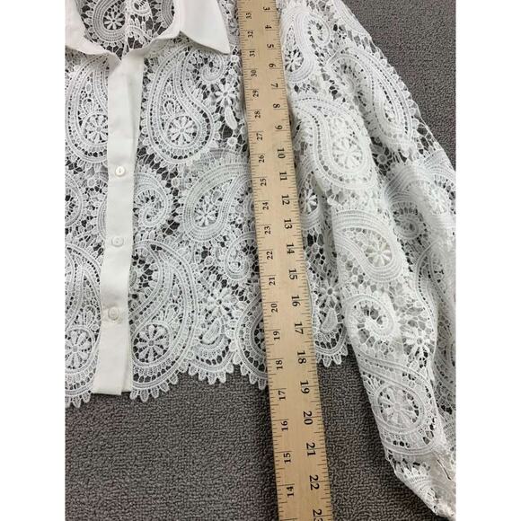 L’Agence Lace Shirt Blouse Women M White Odelia Button Down Crop Collared - Picture 5 of 10